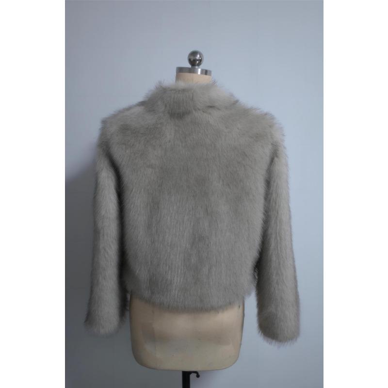 Krótki modny płaszcz z sztucznego futra z dekoltem w serek, lis, puszysty plusz, odzież damska