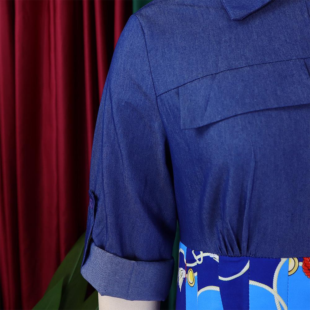 Plus Size Women's Casual Denim Patchwork Print Long Skirt - Large Swing Dress