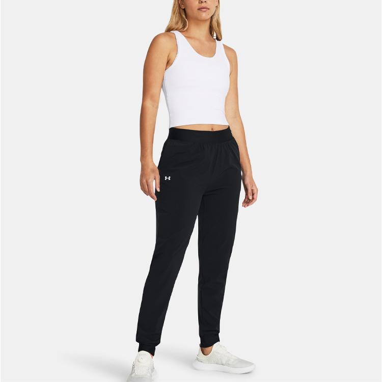 Under Armour Ua Armoursport High-Rise Webhose Einfarbig Mittelhoch Tailliert Konisch Gestrickte Sporthose Damen Hose Schwarz 1382727-001