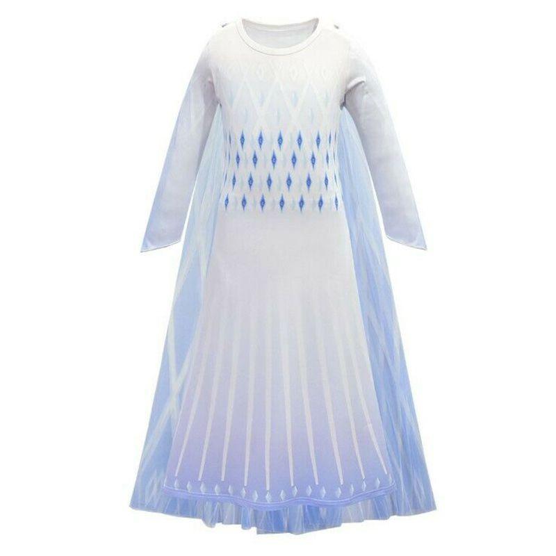 Majestätisches Die Eiskönigin 2 Weißes Elsa Cosplay Kostümkleid Für Mädchen Alter 3-10 Mit Umhang