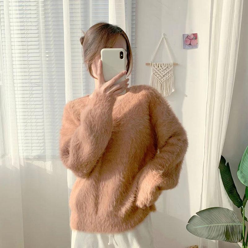 

Свитера из искусственной норки с v-образным вырезом, женские утолщенные вязаные пуловеры, женские осенне-зимние теплые однотонные свободные повседневные джемперы S светло-коричневого