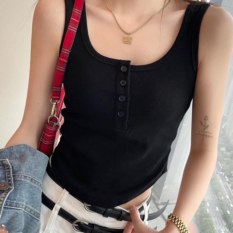 White Camisole for Women's Summer Outerwear, Bottoming Sleeveless T-shirt with Pure Cotton Breast-covering Racer-shaped Short Top