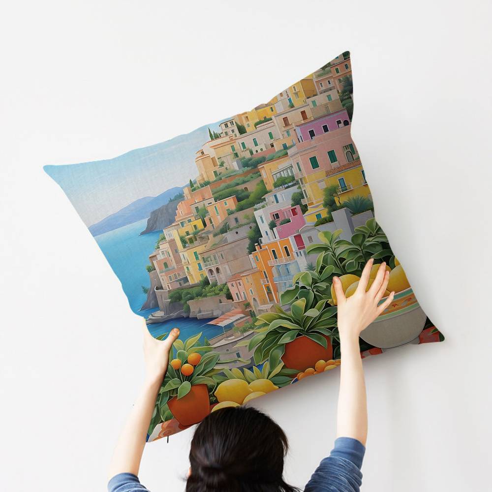 Arte Paesaggistica Amalfi Decorativo Italiano Estetica Stanza Federa Cuscino Arredo Casa Camera da Letto Divano Letto Copricuscino Divano 45x45