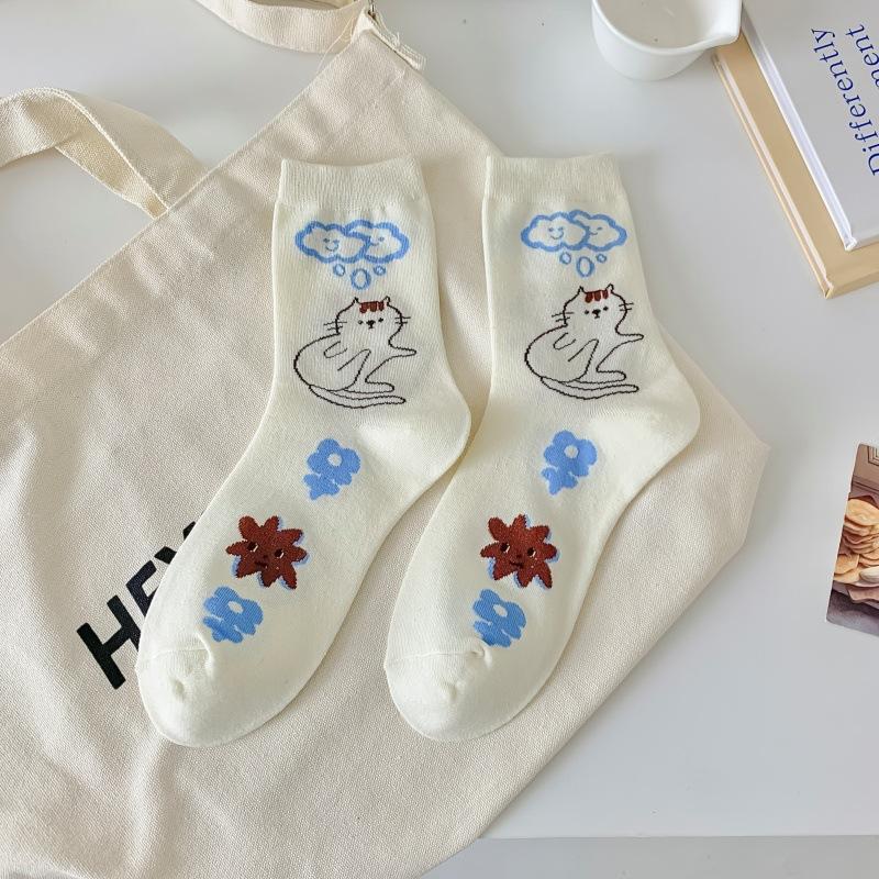 Damen Frühling und Herbst Niedlich Cartoon Persönlichkeit Graffiti In Kniestrümpfen