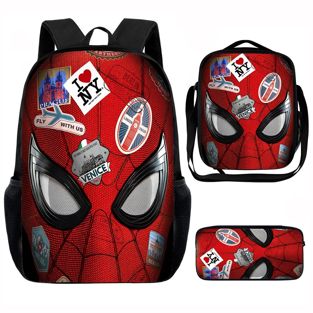 Spider-Man School Bag Lunch Bag Pencil Bag Elementary School Backpack Cartoon Peripheral Backpack Children's Bag Three-piece Set