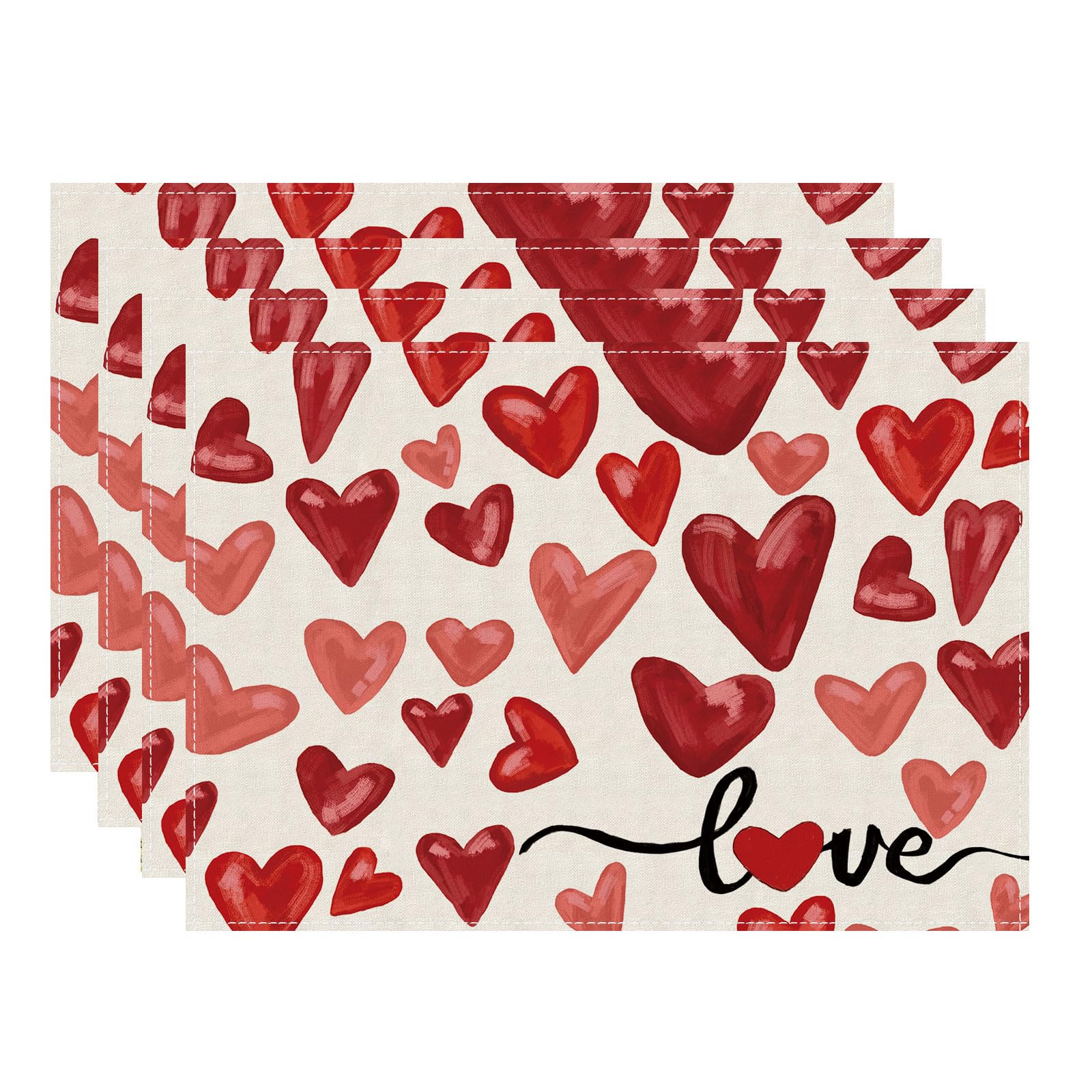 

Watercolor Red Love Hearts Valentine’s Day Placemats Set of 4 Table Mats for Party Home Kitchen Dining Table Decorations 12x18 Inch Placemats Set of 4 （12x18 Inch）