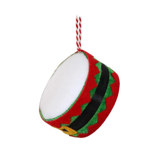 Christmas Drum Hanging Ornament for Tree Decoration Plush Fabric Texture Classic Red Green Colors