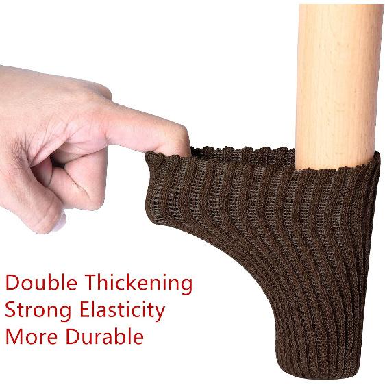 24 PCs Furniture Leg Socks - Coffee Knitted Furniture Socks, Double Thickness Chair Leg Floor Protectors, High Elastic Chair Leg Covers Furniture