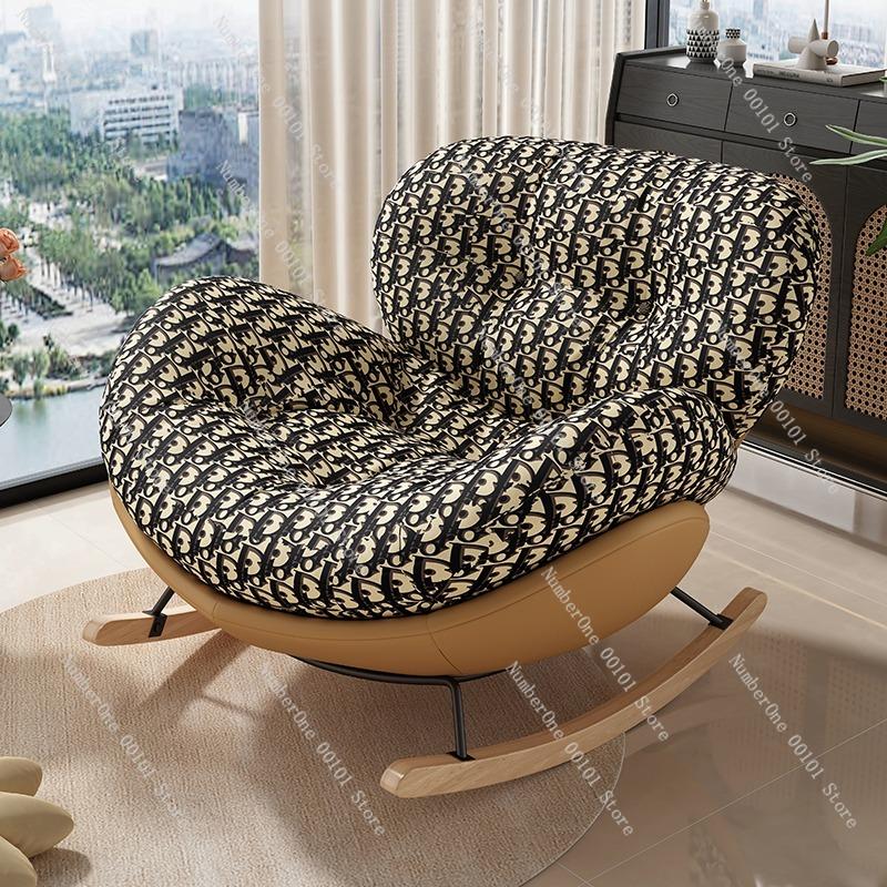 Modern minimalist rocking lounge chair for balcony or living room relaxation,soft lazy sofa cushion design allowing both sitting