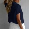 Women's Color Short Sleeve Button Down Shirt - Loose Fit Turn-Down Collar Blouse for Casual Daily Wear