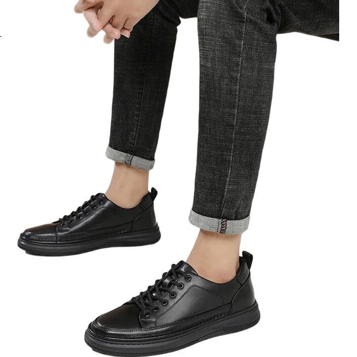 RED DRAGONFLY Men's Versatile Casual Leather Shoes, Men's Sneakers, Flat-Bottomed Sports Shoes, Men's Small Black Shoes WXA344131 Black Size 39