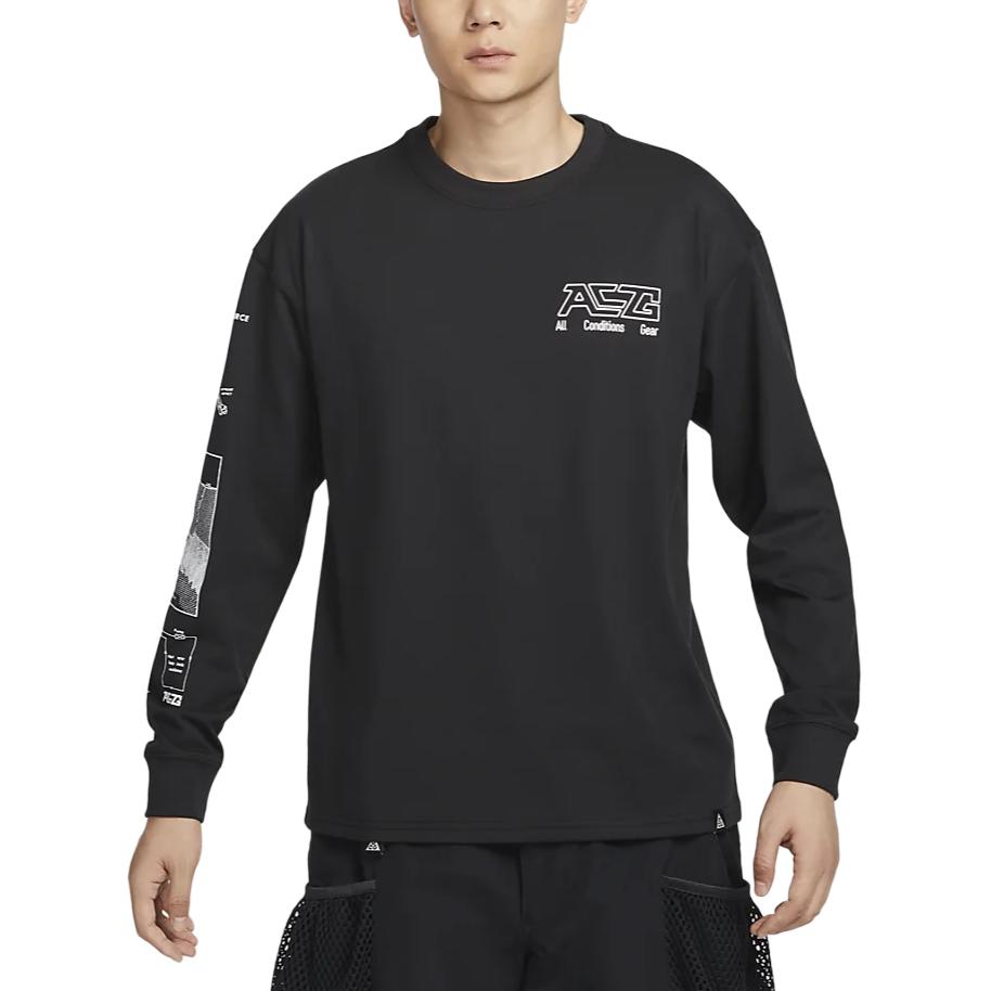 Nike Dri-Fit Outdoor Casual Sports Color Block Quick-Dry Crew Neck Long Sleeve T-Shirt Men Tops Black FZ6705010