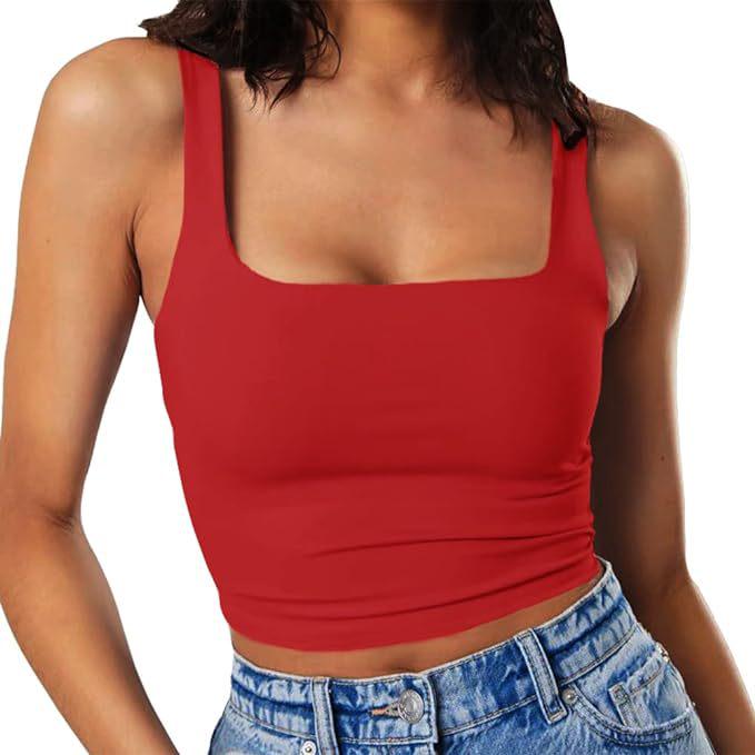 Dámský crop top bez rukávů na špagetová ramínka se čtvercovým výstřihem, slim fit