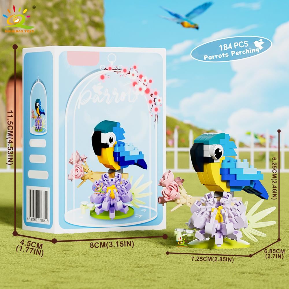 Non-Toxic Moc Parrot Bird Flower With Display Box Micro Building Block Mini Diamond Model Brick Toy For Children Desk Decor.