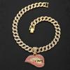 Colorful Diamond Lip Bite Pendant Hip Hop Cuban Chain Necklace