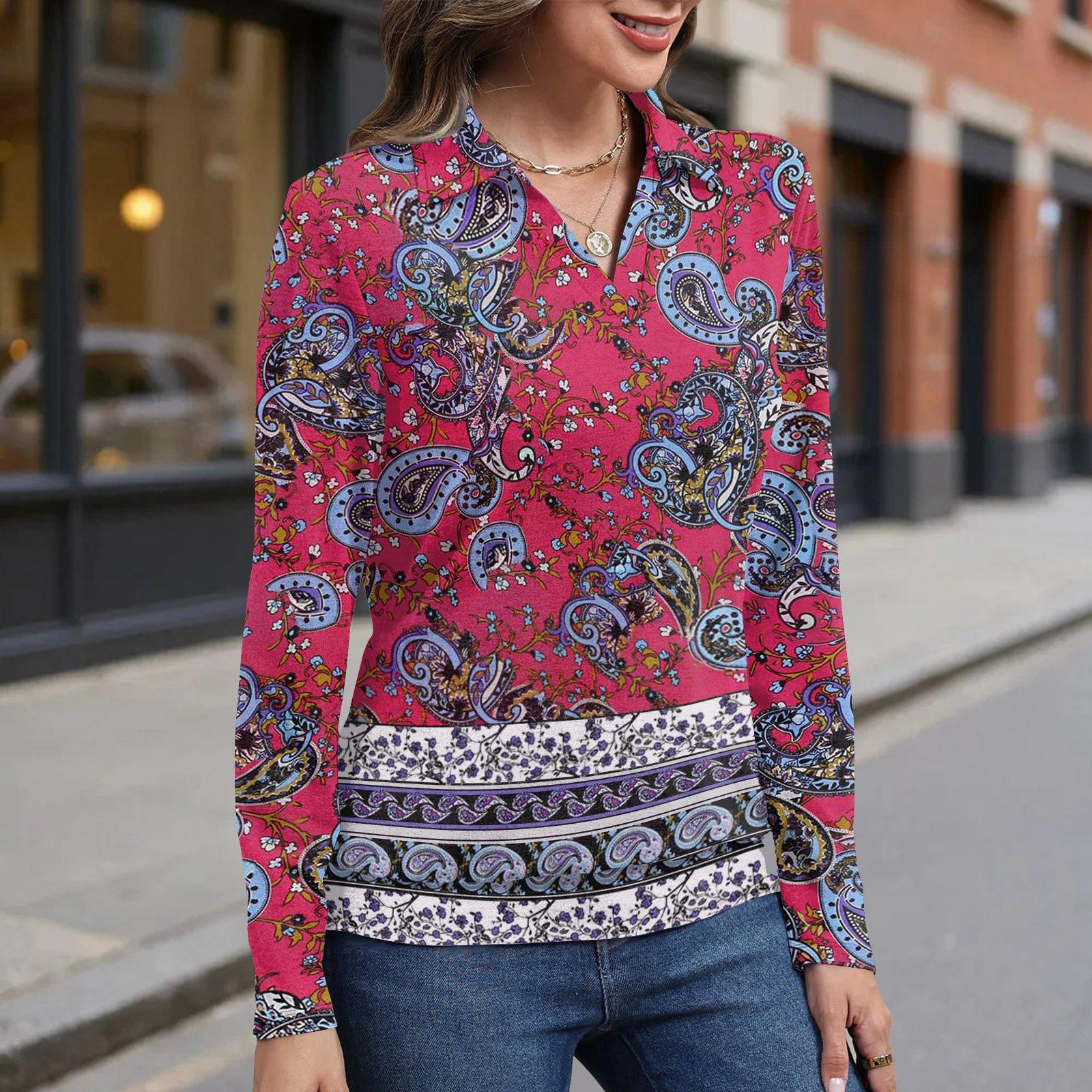 

Women s retro printed fashionable long-sleeved top XL червоний