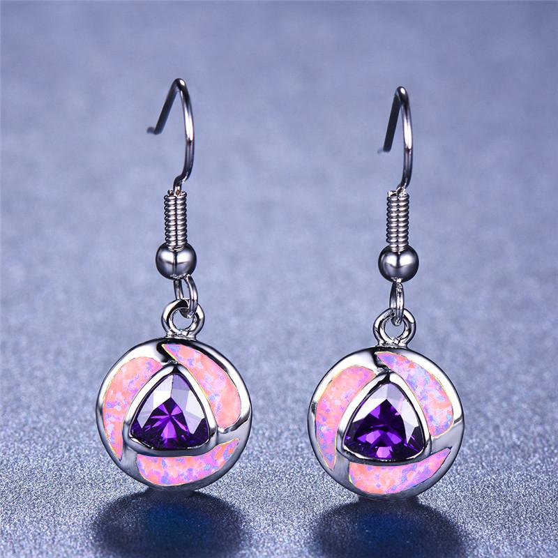 Boho Vintage White Imitation Fire Opal Long Dangle Earrings For Women Geometric Triangle Purple Zircon Earrings Wedding