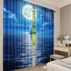 2Pcs Moon Sea Curtain Blue Scenery Landscape Ocean Night Moonlight Cloud Starry Stars Modern For Men Women Decor Suitable For