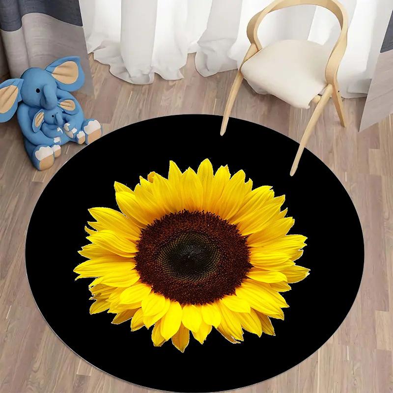 Daisy Flower Round Carpet for Living Room Bedroom Sofa Playroom Decor Non-slip Floor Mat