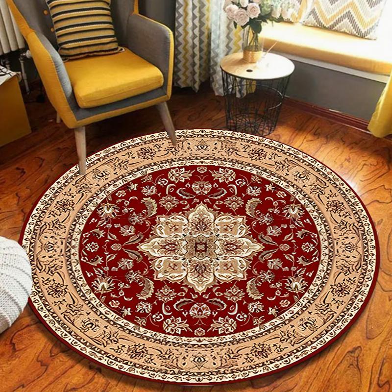 Tapis Rond Style Palais Européen Bohème Ethnique Luxe Décoration Maison Tapis Doux Antidérapant Tapis de Zone pour Salon Chambre Couloir 120x120cm