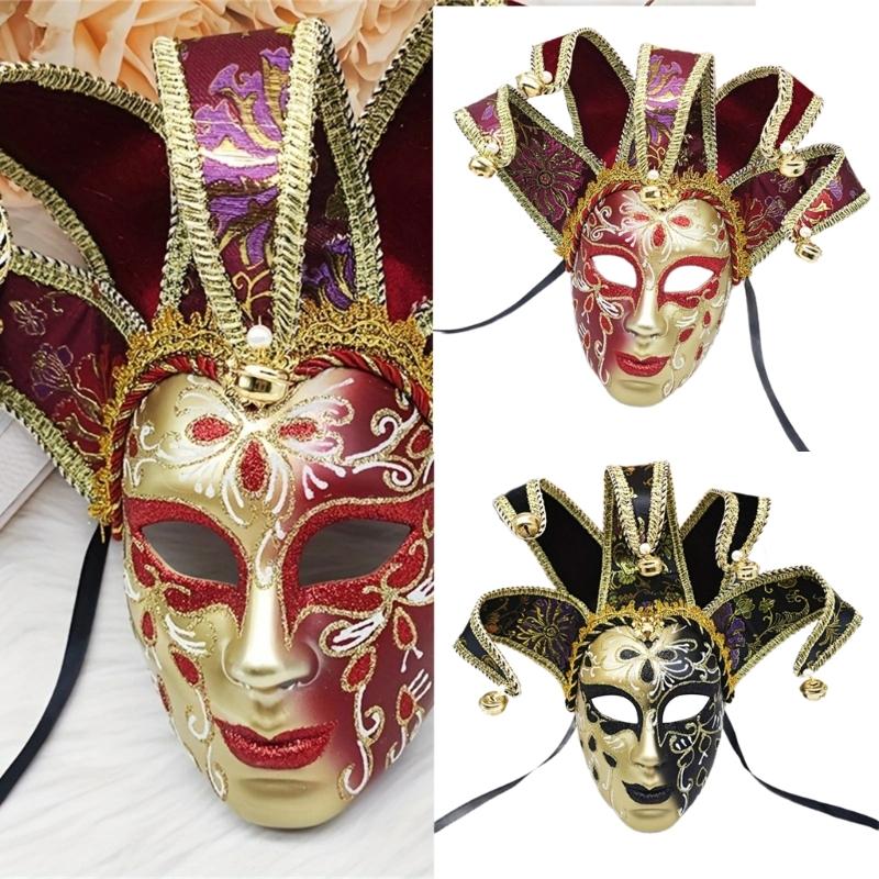 Masked Ball Mask With Bells Vintage Jester Mask Comedy Mask for Men Women Masked Ball Proms Halloween Cosplay Parties