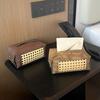 Retro Wicker Tissue Box with Vintage Wood Grain for Living Room Decor