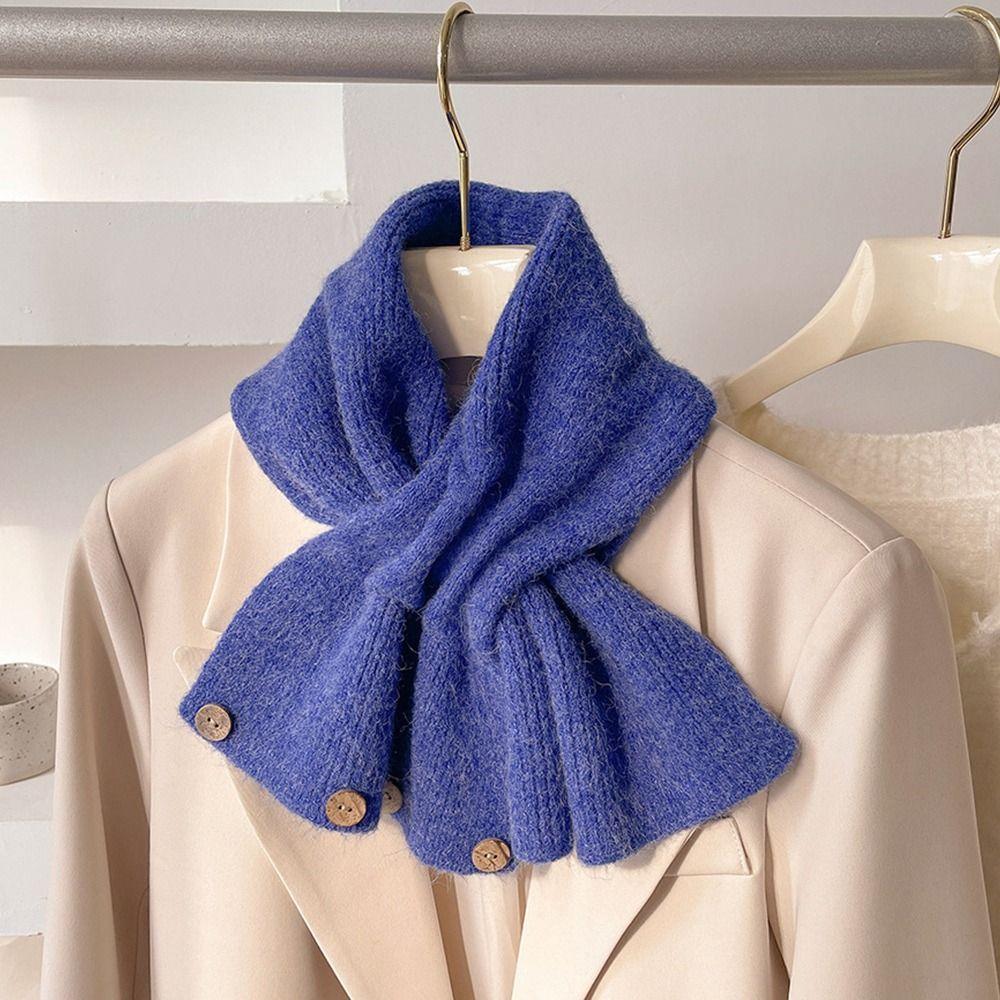 Solid Color Neck Scarf Knitted Neckerchief Wrap Winter Warm Neck Warmer  Women