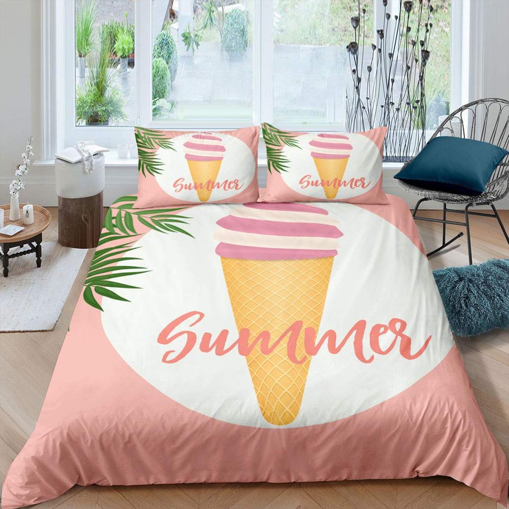 Zestaw Poszwy na Kołdrę z Lodami Kolorowy Kreskówkowy Babeczkowy Wiśniowy Cytrynowy Owocowy Zestaw Pościeli Styl Wakacyjny Letni Miękka Poszwa na Kołdrę