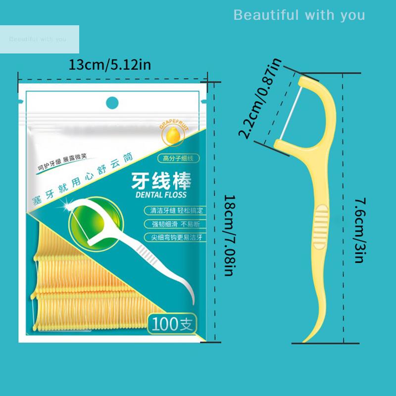 100Pcs Dental Floss Mint Flavor Mini Flosser With Toothpick Polymer Thread For Teeth Ultra-fine Flat Line Teeth Cleaning