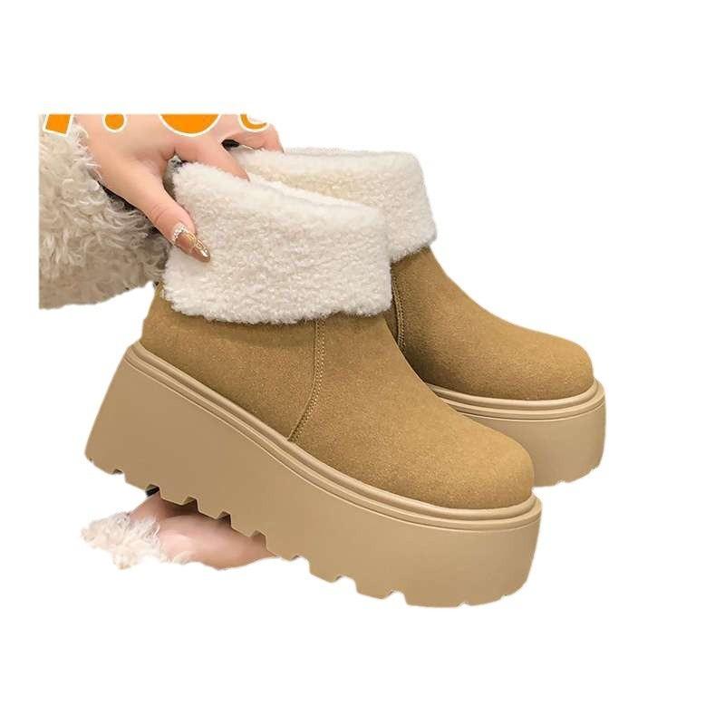 Fashion thick-soled snow boots women's winter new one-pedal piled thickened thermal cotton shoes