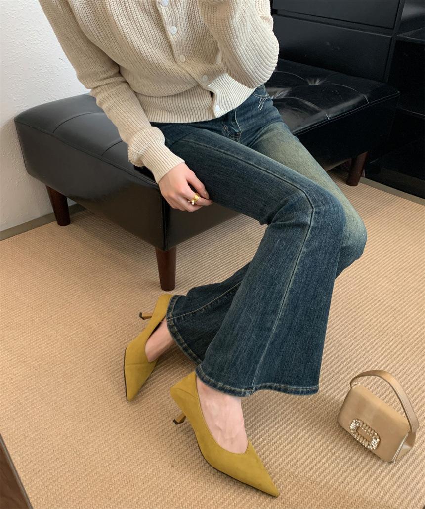 

2025 new French niche thin heel low heel light mouth single shoes fashionable and comfortable versatile simple single shoes 39 жёлтый