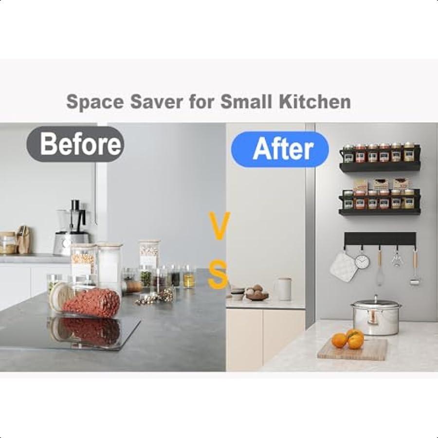 Magnetic Shelf for Fridge 3Pack Magnetic Spice Rack for Refrigerator 5Hook Magnetic Shelves with Large Containers OverDoor Pant