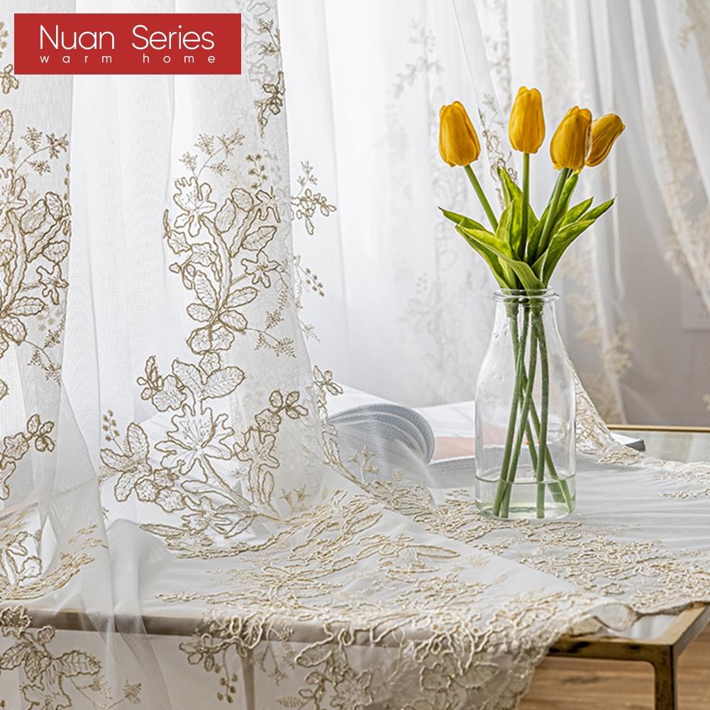 1PC Nuan Series Europejski styl francuski luksusowy haftowany przezroczysty firana romantyczny biały tiul do salonu sypialni i balkonu okno wystrój domu