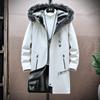 Men's Winter Fleece-Lined Hooded Mid-Length Printed Cotton Coat - Trendy & Warm Casual Jacket