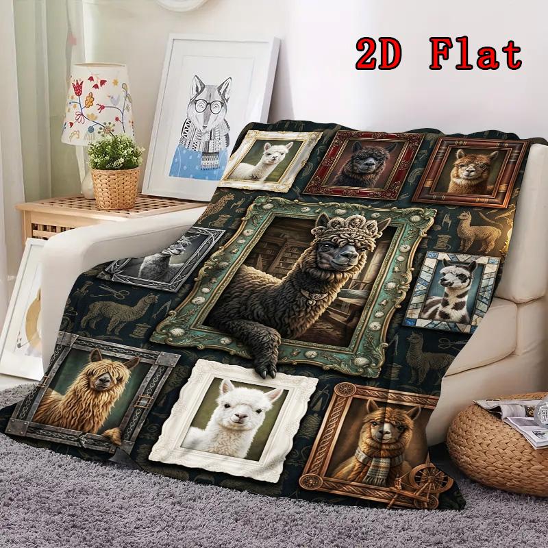 Alpaca Portrait Gallery 2D Flat Pattern Flannel Blanket, High quality All Seasons, Home Decor, Warmth and Comfort, Perfect for Christmas Gifts.