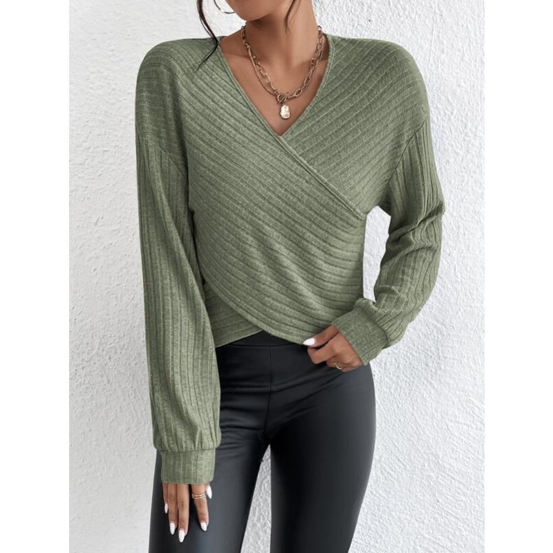 Autumn Winter Niche V-neck Cross Pullover Long Sleeved T-Shirts Women’s