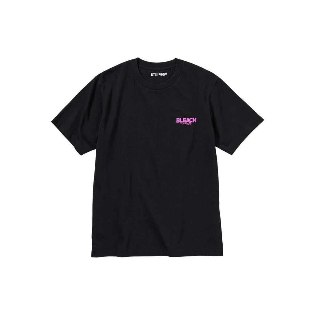 Uniqlo X Bleach Collaboration Letter Anime Print Straight-Cut Short Sleeve T-Shirt Unisex Tops Black 462904-09