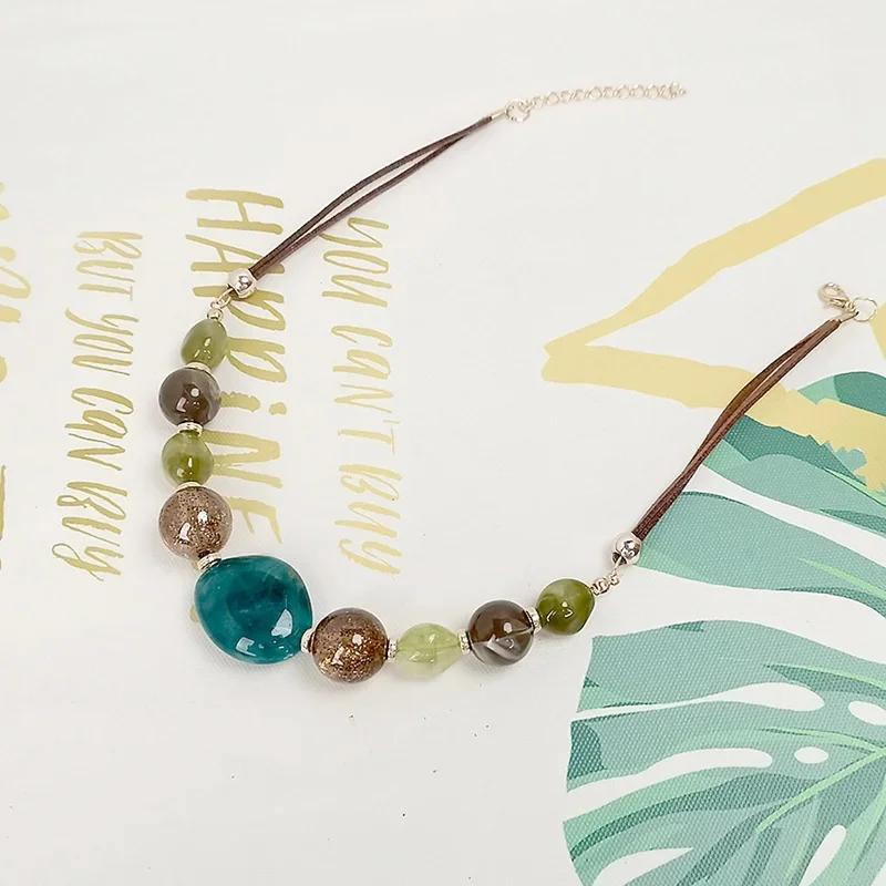 Vintage Acrylic Beaded Pendant Women Stylish Rope Chain Statement Necklace for Daily Wear Commuting Gifts