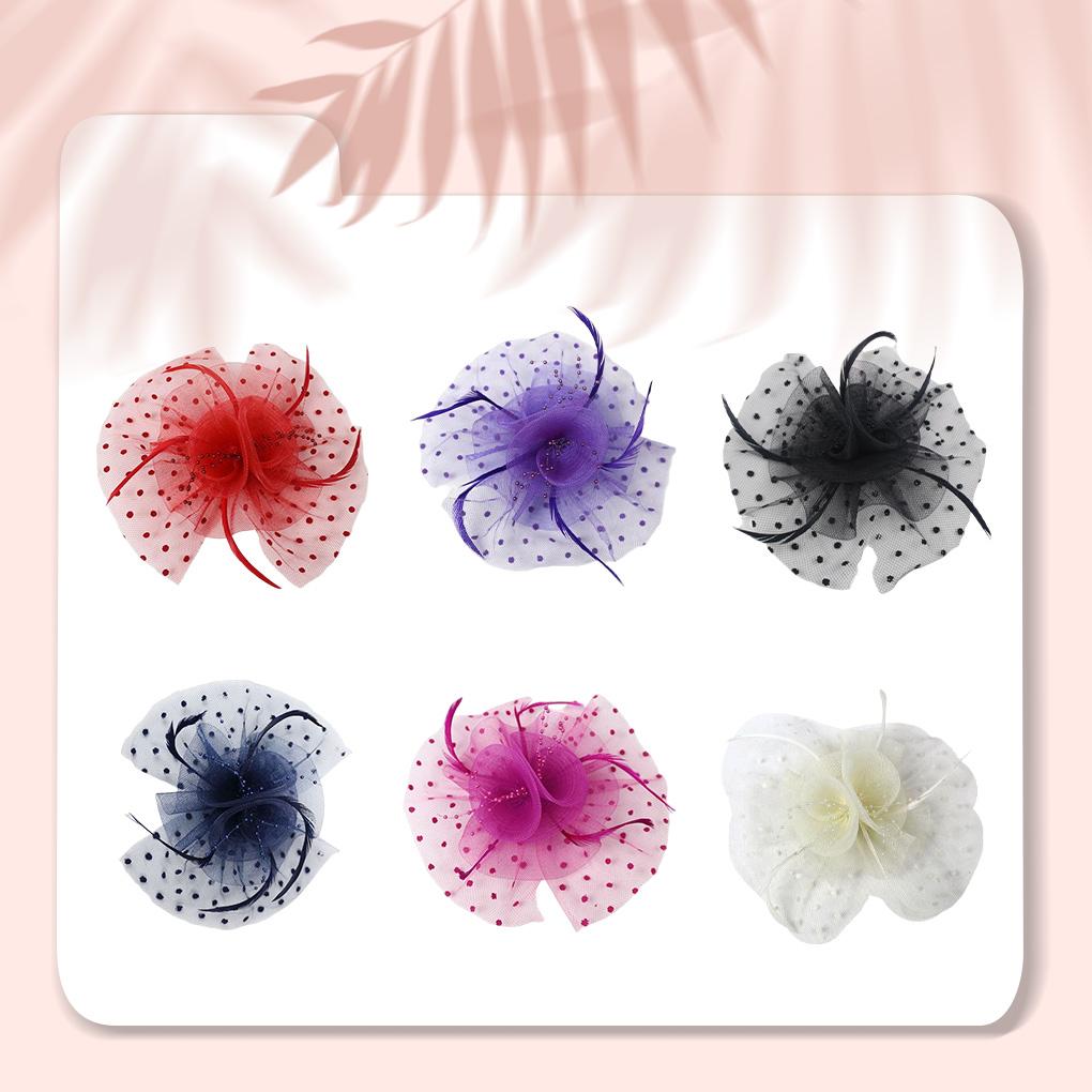 Women Flower Bow Net Hat Hair Clip for Bridesmaid Wedding Party Accessories Banquet Hair Clip Headdress