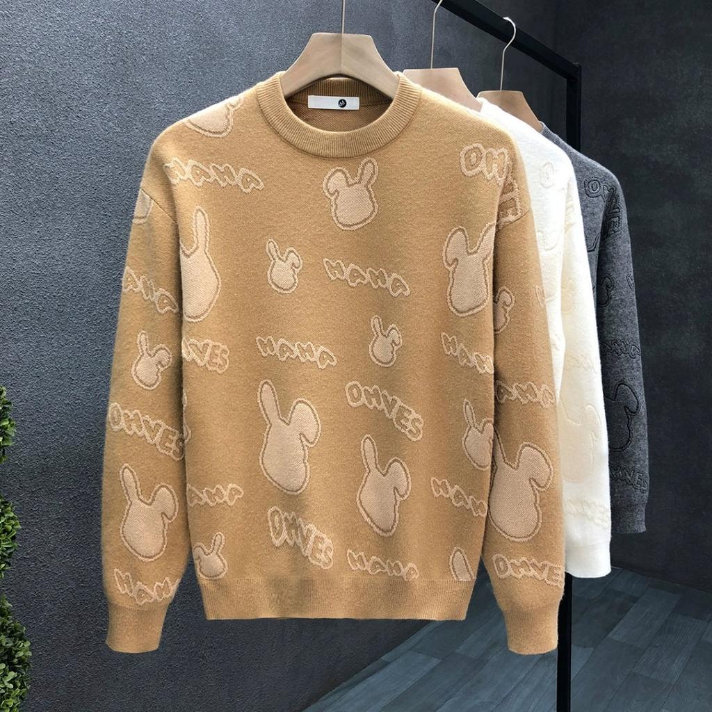 Jesienno-zimowy gruby sweter męski w koreańskim stylu, modny, luźny, dzianina w japońskim stylu, zimowy sweter w stylu Hong Kongu, leniwy płaszcz swetrowy