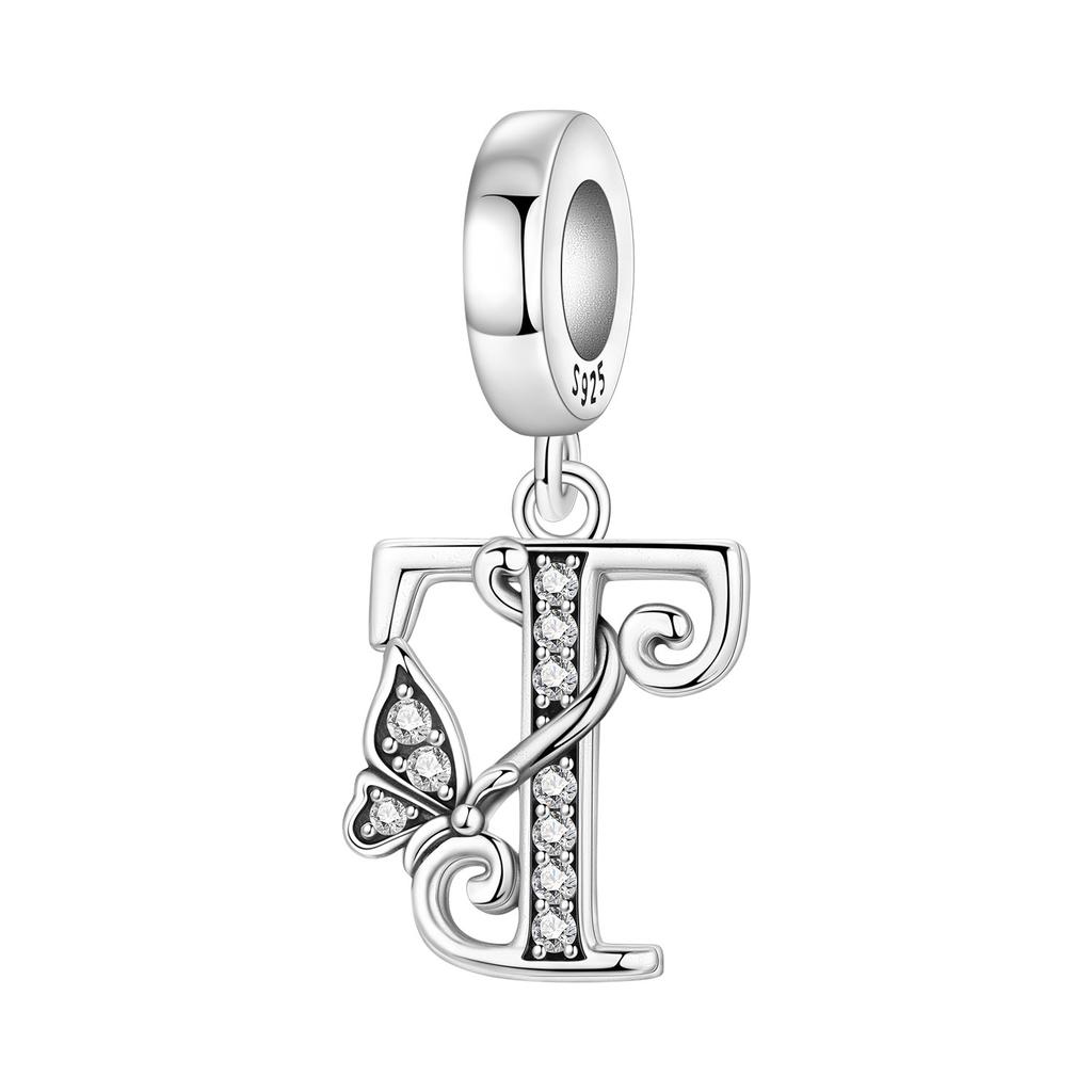 Orstarry DIY Zircon Butterfly 26 Letter Beads 925 Silver Pendant Charms for Bracelet Necklace Jewelry Gifts