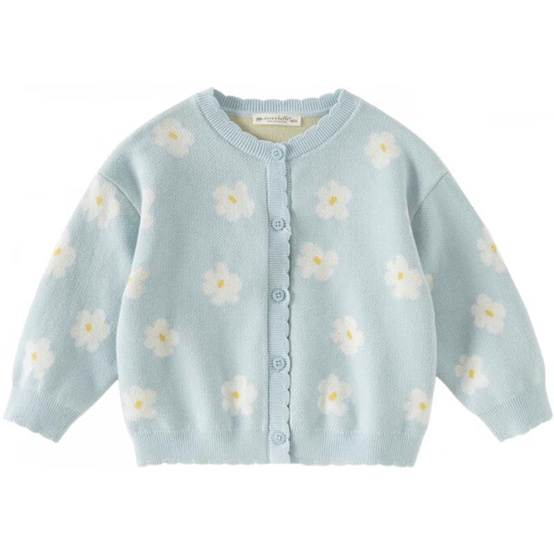 DAVE&BELLA Girls' Anti-Static Floral Knit Cardigan