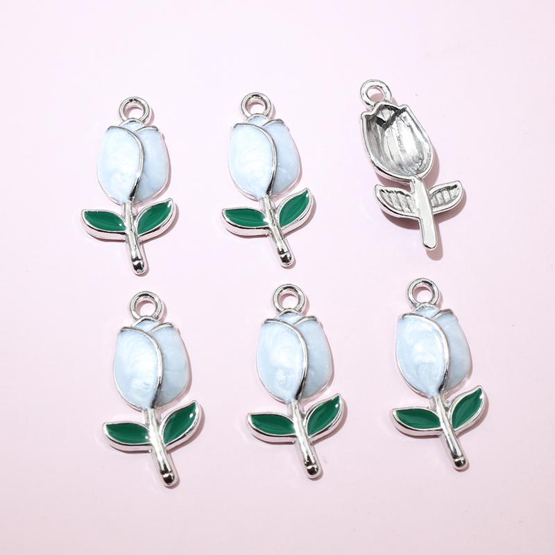 20pcs 21x10mm Enamel Rose Bud Flower Charms Pendant Alloy Metal DIY Jewelry Making Accessories Findings for Necklace Earrings