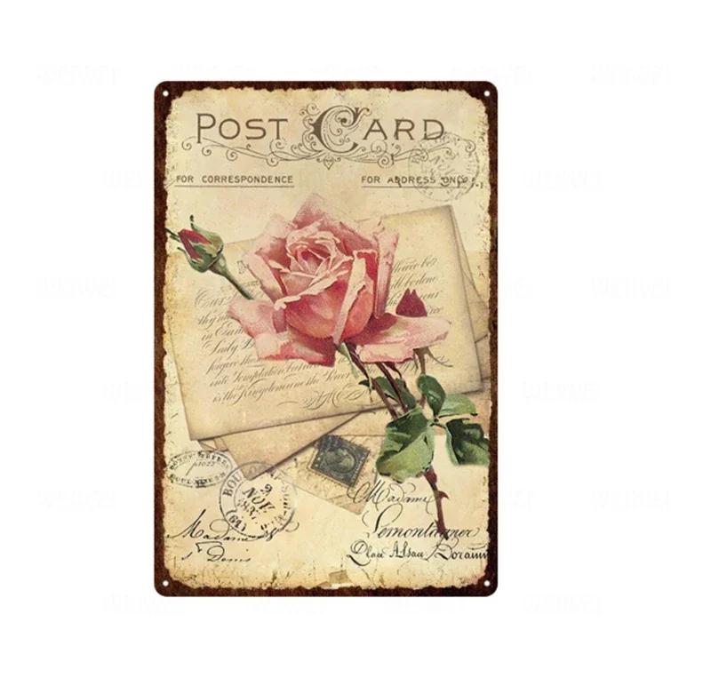 Flower Vintage Shabby Metal Tin Sign Artistic Tin Painting Indoor Home Living Room Decor Pin Up Man Cave Wall Sticker Tin Pla