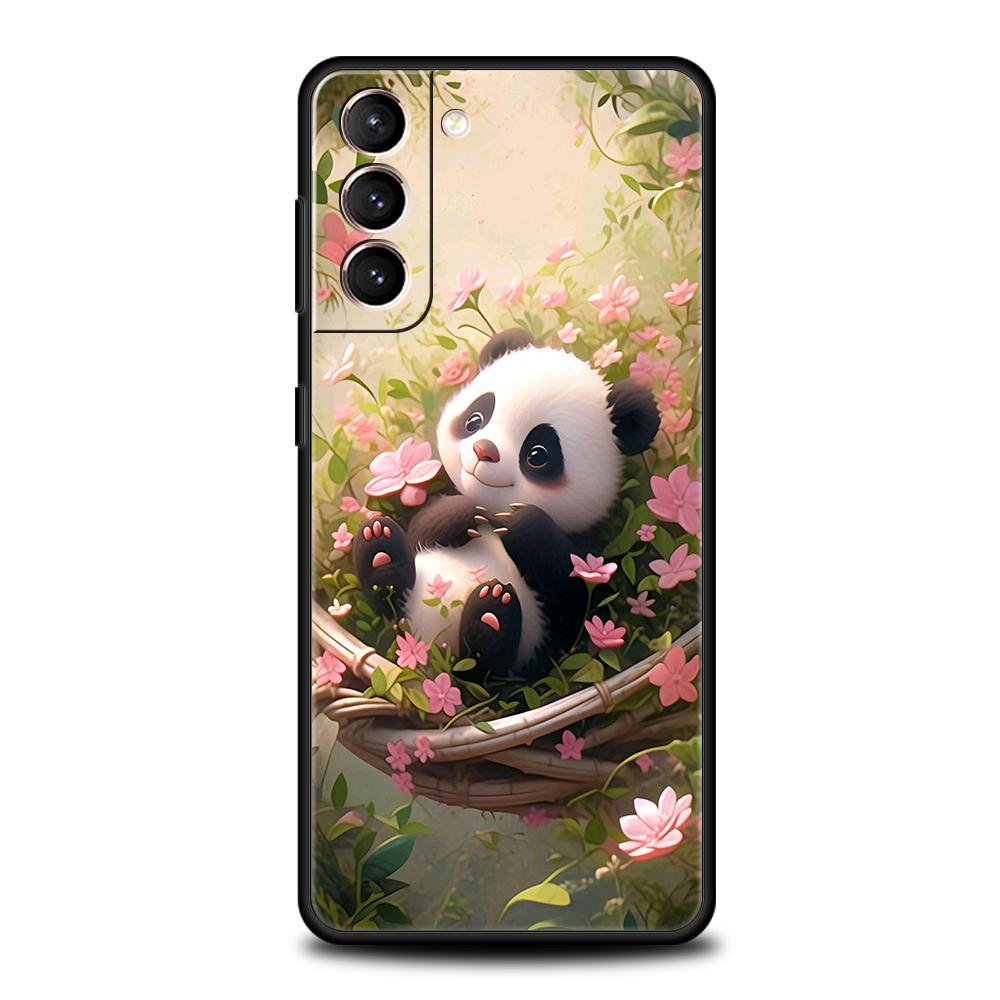 Cartoon Niedlicher Panda Handyhülle für Samsung Galaxy S24 S23 S22 S20 S21 FE Ultra S10 S10E S9 S8 Plus 5G Silikonhülle Fundas Tasche