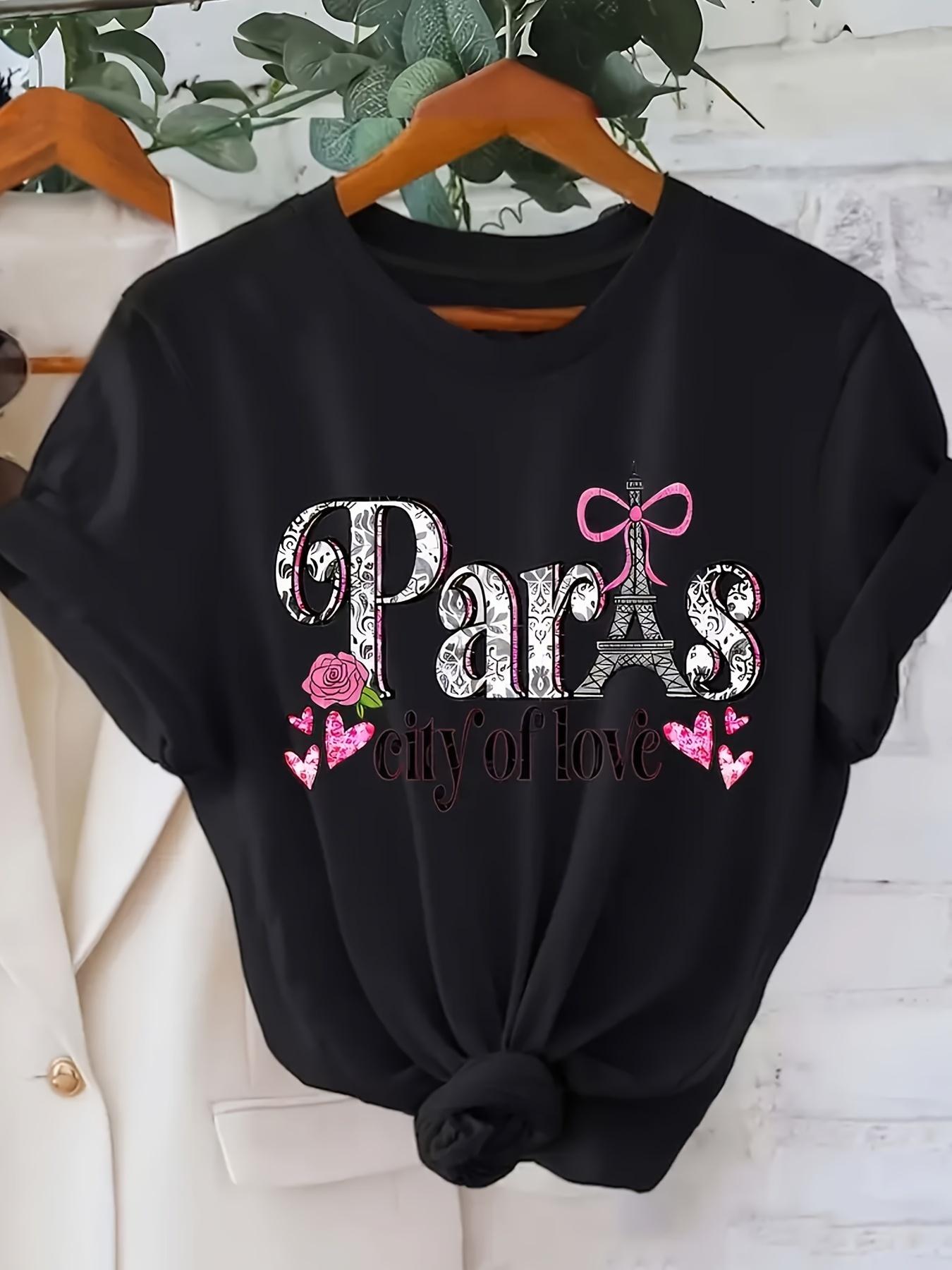 

Paris City of Love Women s T-Shirt - Soft Breathable Casual Summer Fashion with Eiffel Tower Print Round Neck Short Sleeve Top 4XL