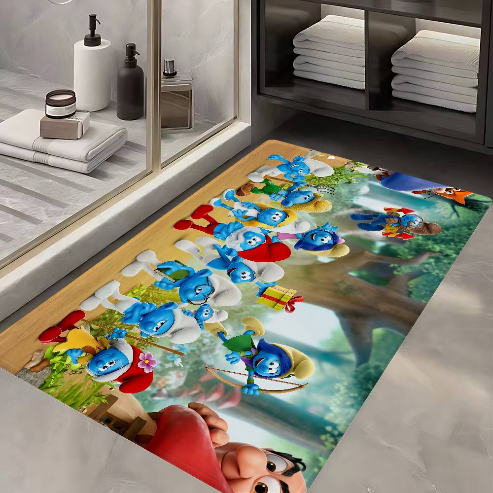 Cartoon S_Smurfs Floor Mat Rectangle Anti-slip Home Soft Badmat Front Door Indoor Outdoor Mat el Decor Mat