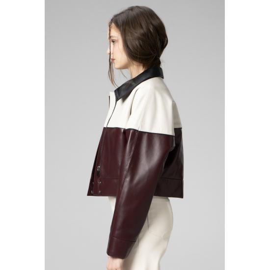 Women's Coat Wm053 Crop Genuine Leather Women's Coat