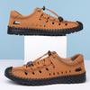 Fashion Big Size Casual Hallow Leather Sandals for Men 2025 Summer New Designer Solid Color Elastic Band Breathable Shoes Man