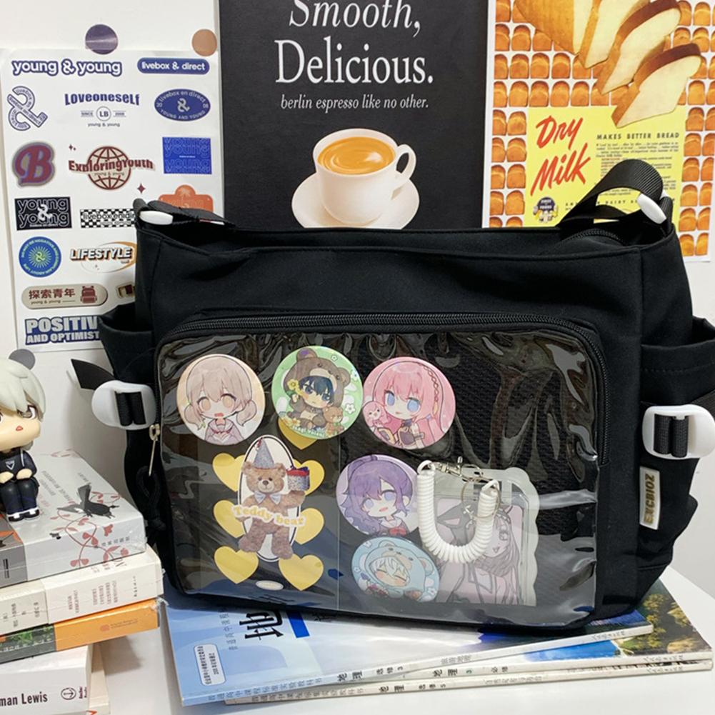 Women Ita Bag Japanese Style Shoulder Purse with Clear Window Fashion Shoulder Bag Multi-pockets Adjustable Strap Chic Hobo Bag